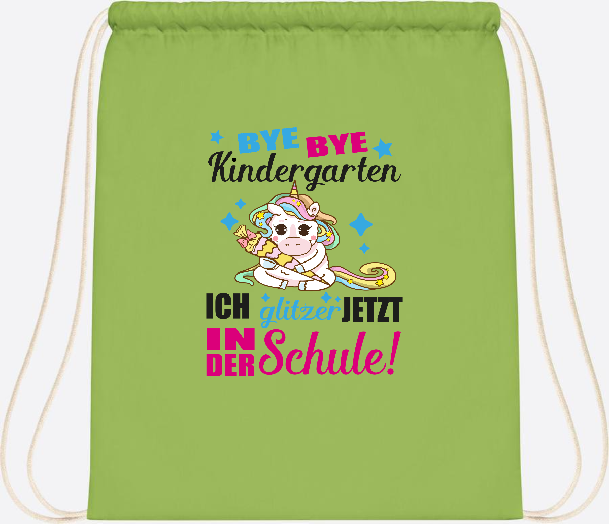 Turnbeutel Einhorn – Ich glitzer jetzt in der Schule mit Name - Lime Green