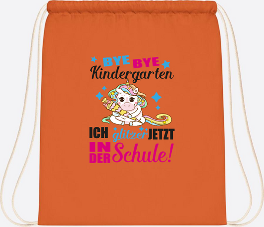 Turnbeutel Einhorn – Ich glitzer jetzt in der Schule mit Name - Orange