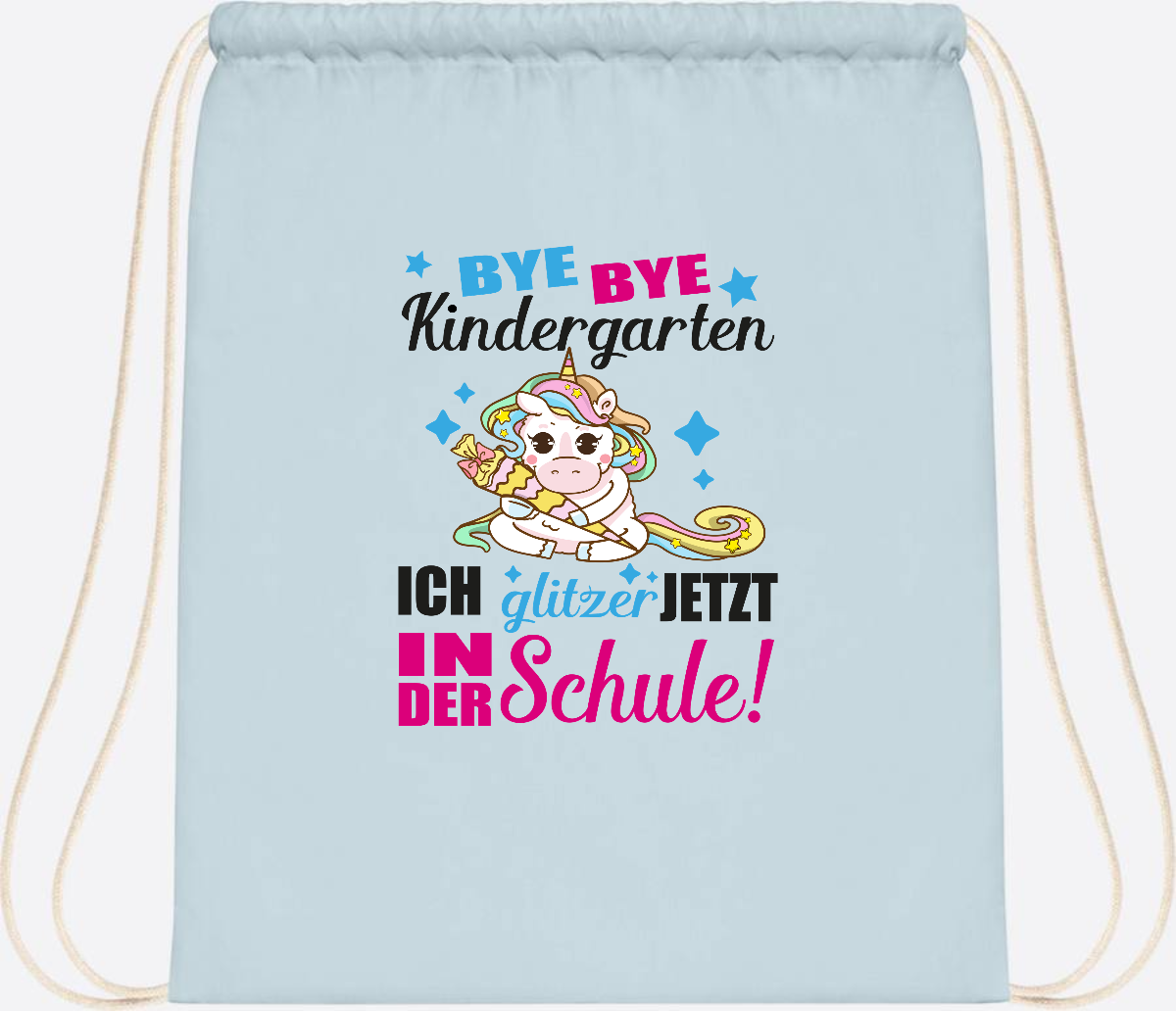 Turnbeutel Einhorn – Ich glitzer jetzt in der Schule mit Name - Pastel Blue/White