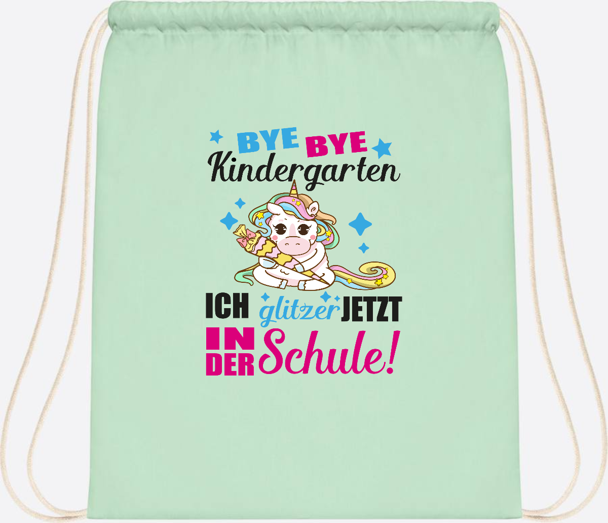 Turnbeutel Einhorn – Ich glitzer jetzt in der Schule mit Name - Pastel Mint/White