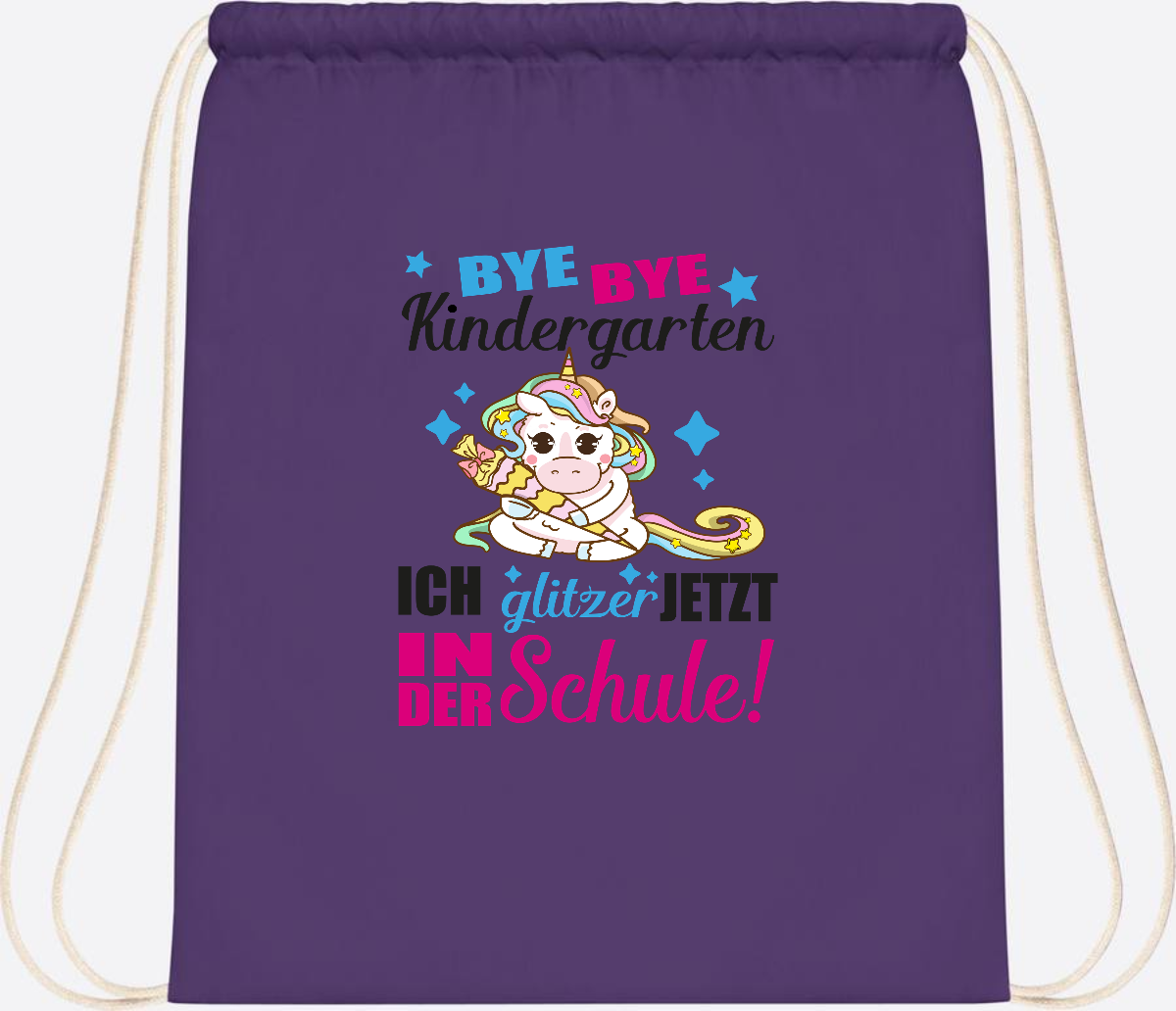 Turnbeutel Einhorn – Ich glitzer jetzt in der Schule mit Name - Purple
