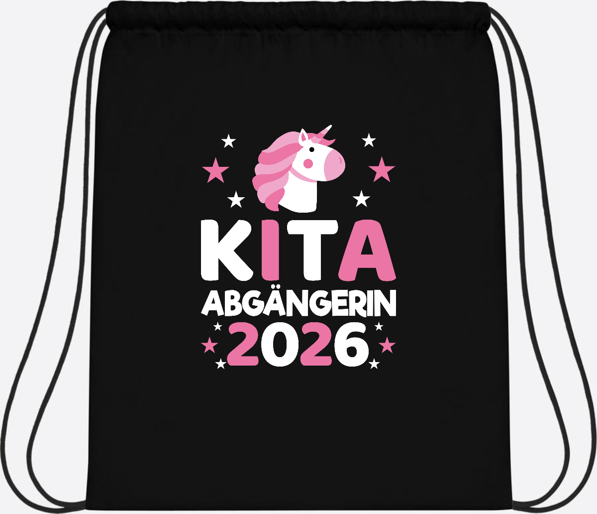 Turnbeutel Einhorn Kita Abgängerin 2026 – Personalisiert - Black/Black