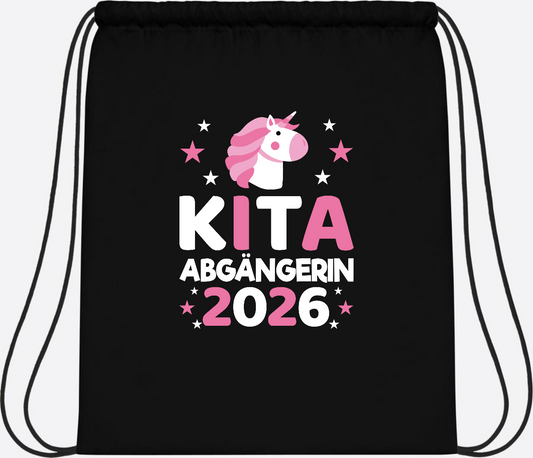 Turnbeutel Einhorn Kita Abgängerin 2026 – Personalisiert - Black/Black