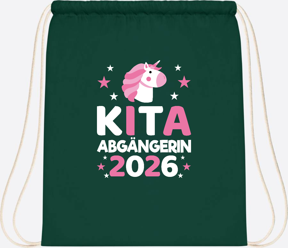 Turnbeutel Einhorn Kita Abgängerin 2026 – Personalisiert - Bottle Green
