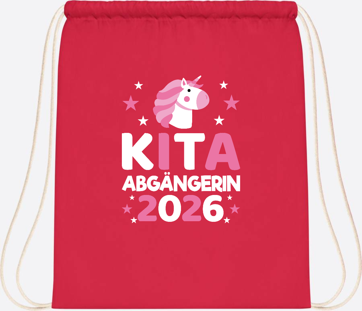 Turnbeutel Einhorn Kita Abgängerin 2026 – Personalisiert - Bright Red