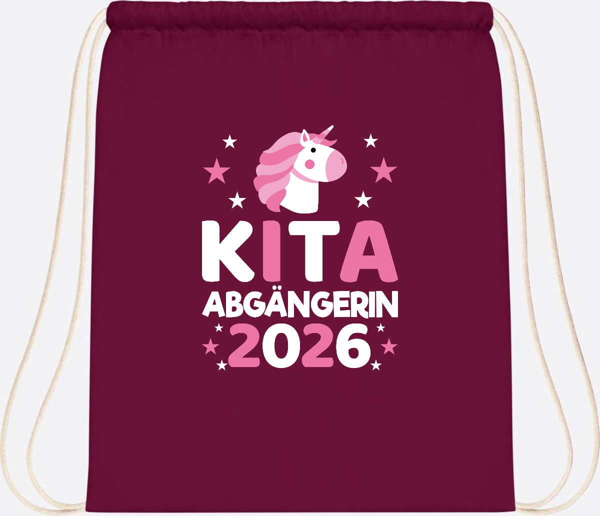 Turnbeutel Einhorn Kita Abgängerin 2026 – Personalisiert - Burgundy