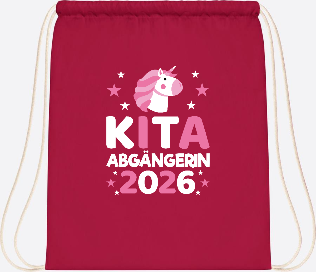 Turnbeutel Einhorn Kita Abgängerin 2026 – Personalisiert - Classic Red