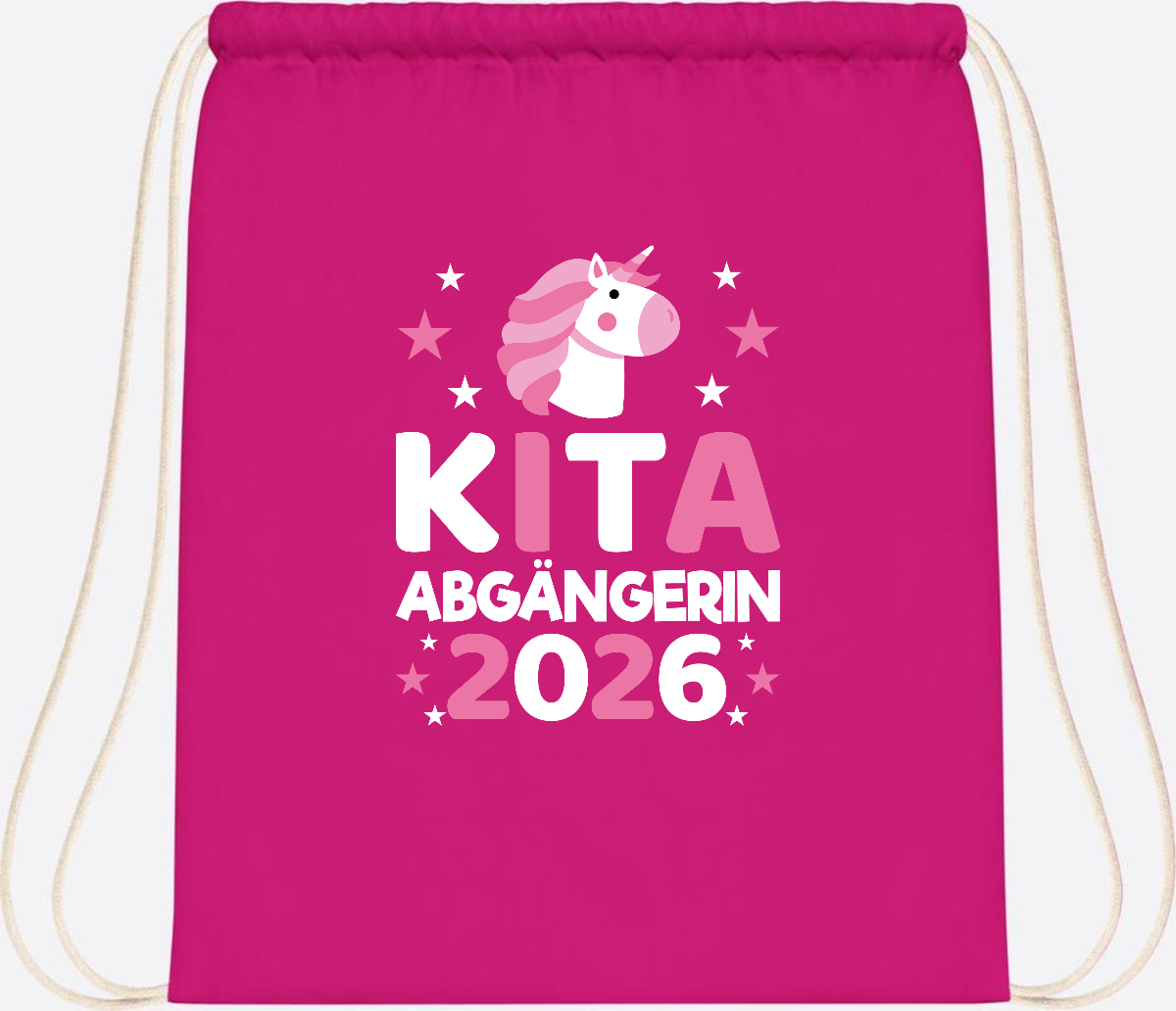Turnbeutel Einhorn Kita Abgängerin 2026 – Personalisiert - Fuchsia
