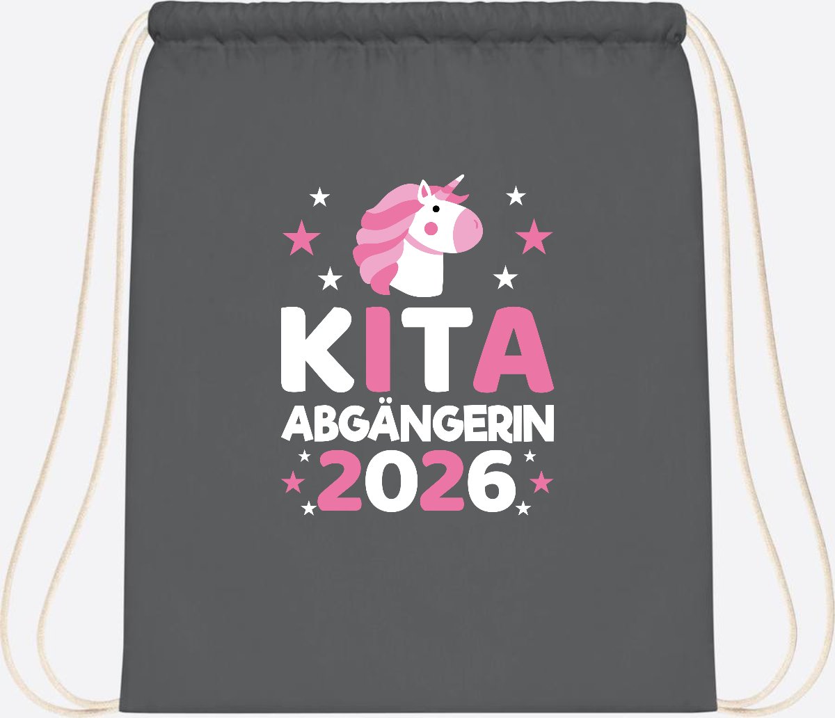 Turnbeutel Einhorn Kita Abgängerin 2026 – Personalisiert - Graphite Grey