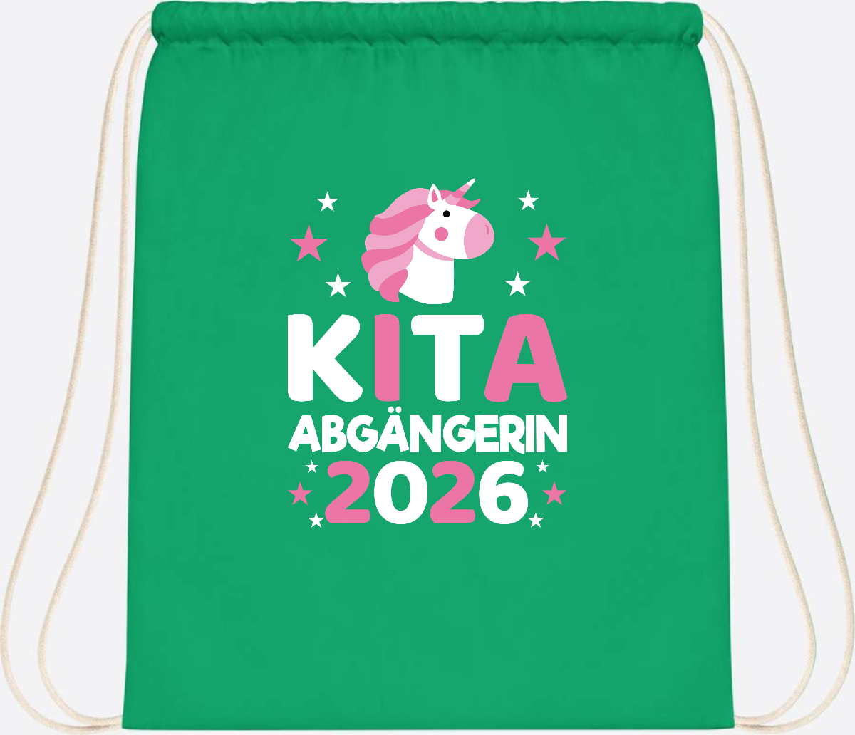 Turnbeutel Einhorn Kita Abgängerin 2026 – Personalisiert - Kelly Green