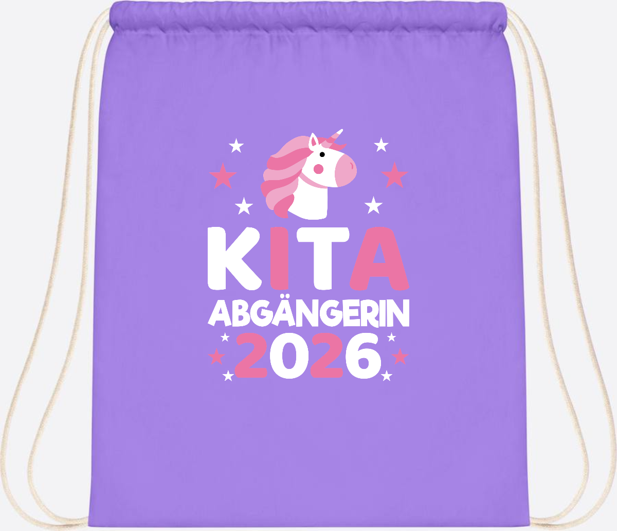 Turnbeutel Einhorn Kita Abgängerin 2026 – Personalisiert - Lavender/White
