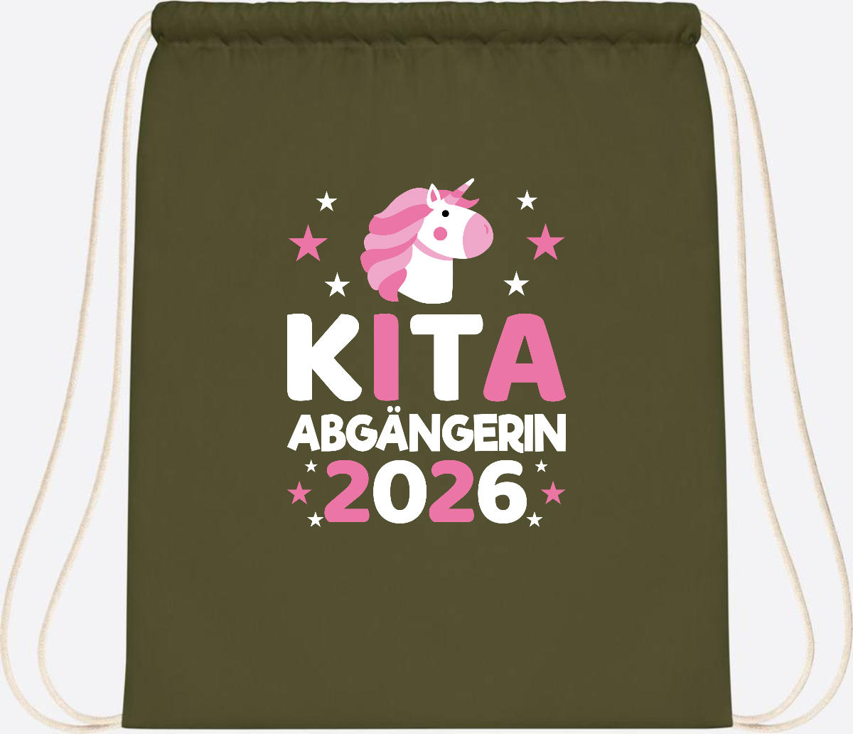 Turnbeutel Einhorn Kita Abgängerin 2026 – Personalisiert - Olive Green