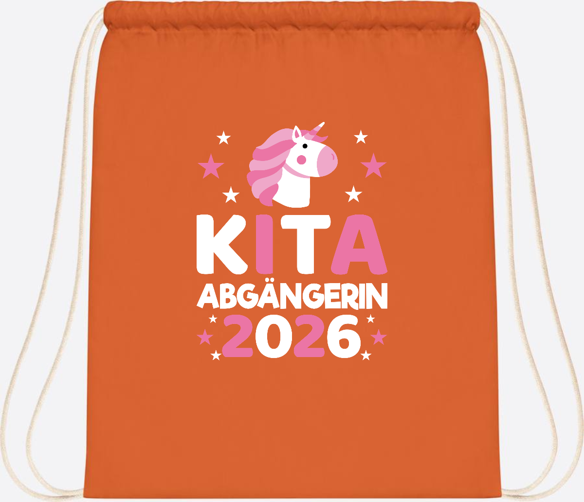 Turnbeutel Einhorn Kita Abgängerin 2026 – Personalisiert - Orange