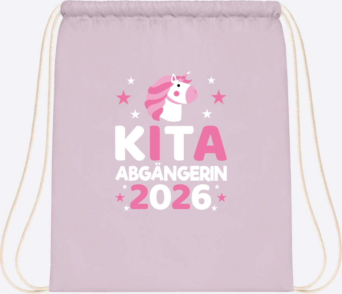 Turnbeutel Einhorn Kita Abgängerin 2026 – Personalisiert - Pastel Pink/White
