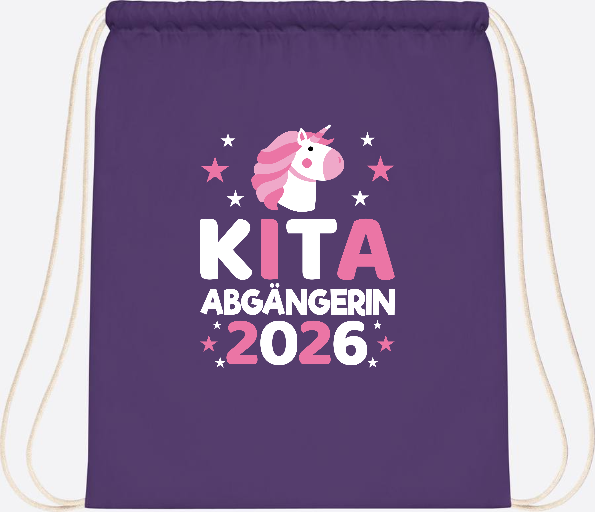Turnbeutel Einhorn Kita Abgängerin 2026 – Personalisiert - Purple