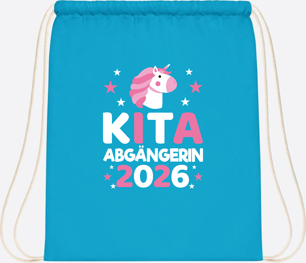 Turnbeutel Einhorn Kita Abgängerin 2026 – Personalisiert - Surf Blue