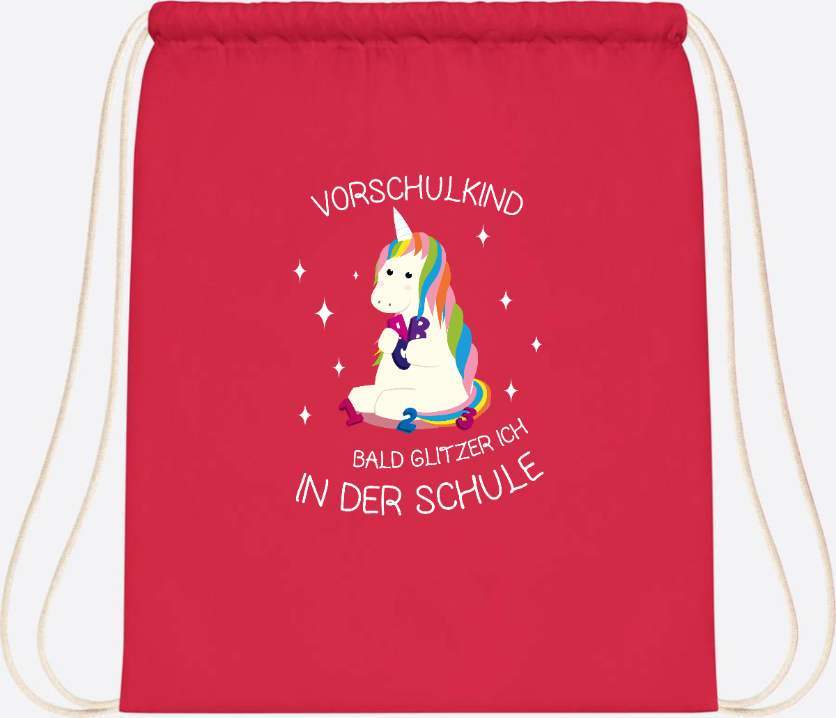 Turnbeutel Einhorn Vorschulkind – Personalisiert mit Namen - Bright Red