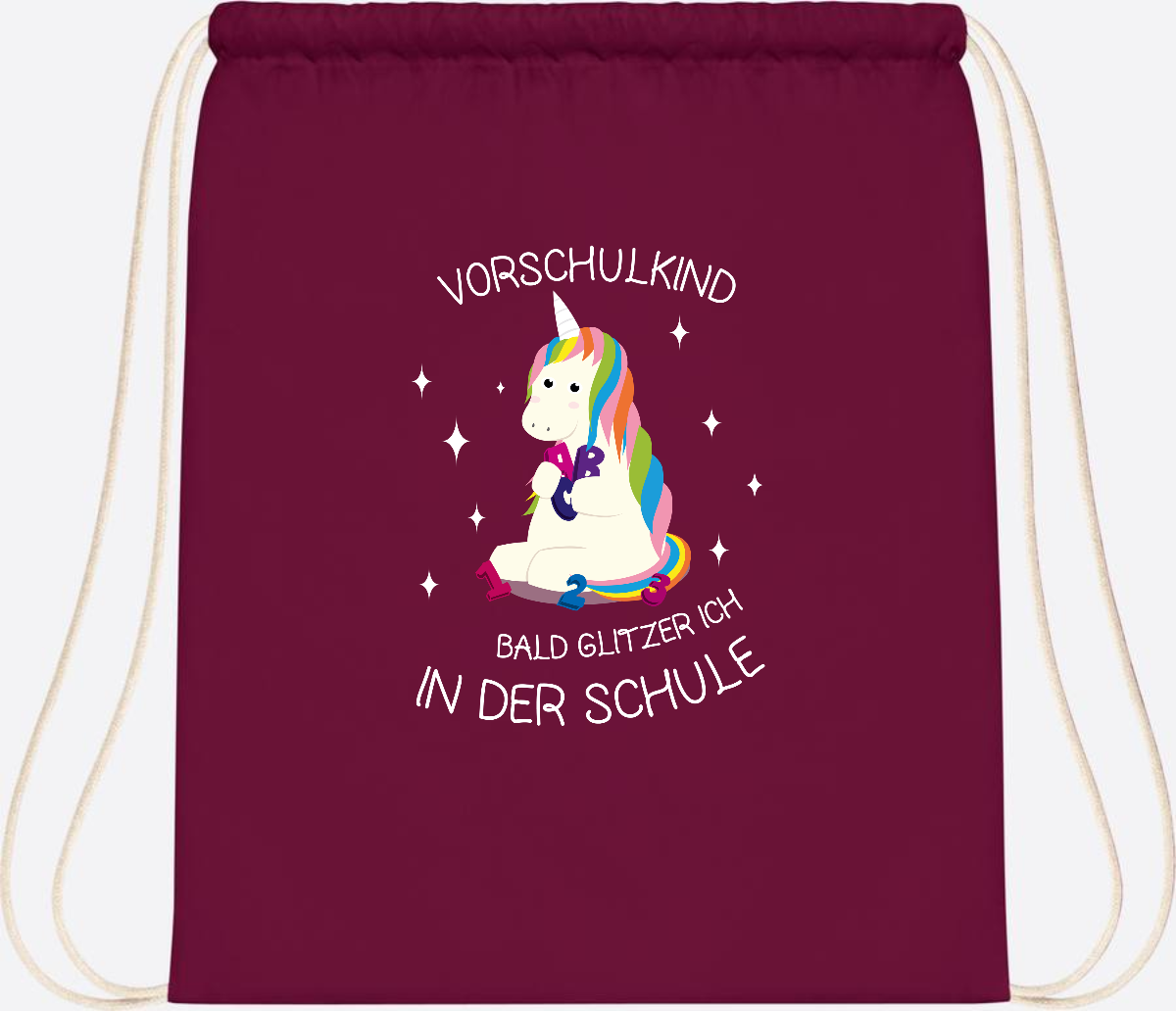Turnbeutel Einhorn Vorschulkind – Personalisiert mit Namen - Burgundy