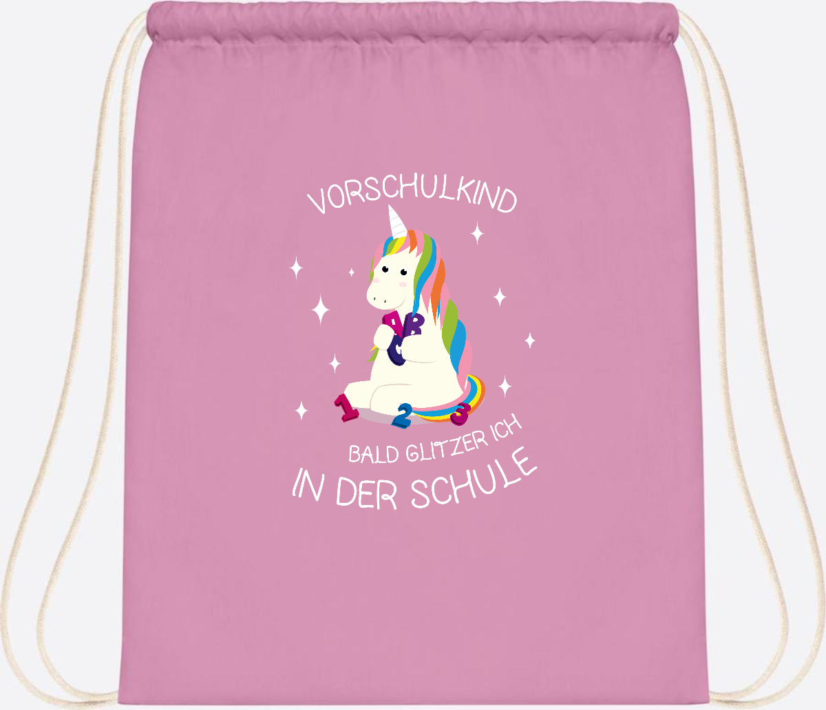 Turnbeutel Einhorn Vorschulkind – Personalisiert mit Namen - Classic Pink/White
