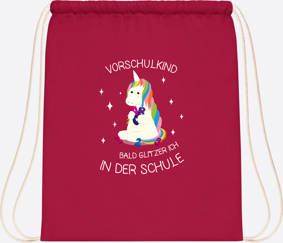 Turnbeutel Einhorn Vorschulkind – Personalisiert mit Namen - Classic Red