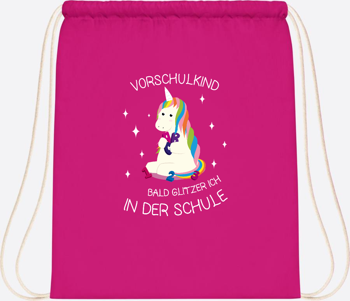 Turnbeutel Einhorn Vorschulkind – Personalisiert mit Namen - Fuchsia