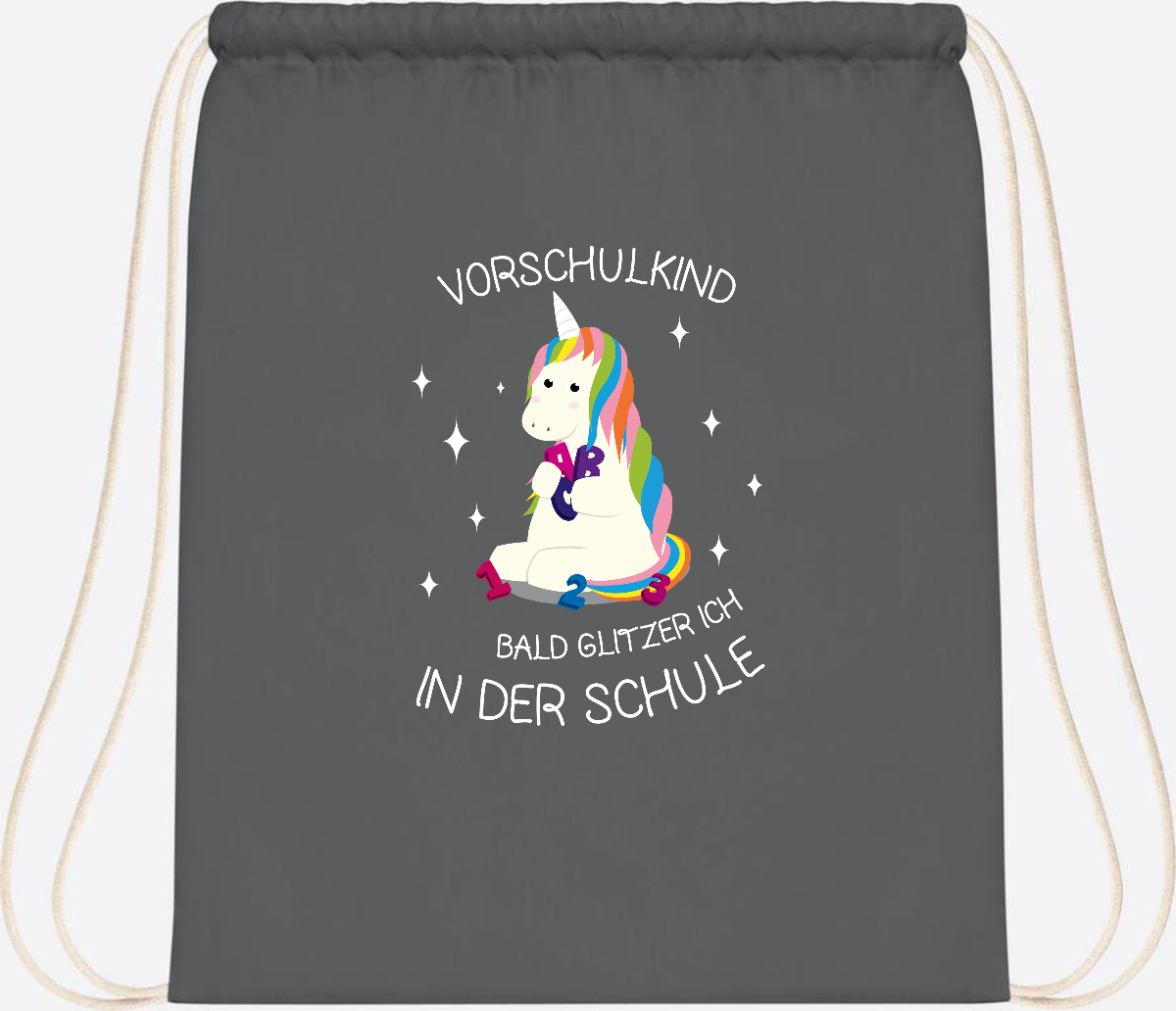 Turnbeutel Einhorn Vorschulkind – Personalisiert mit Namen - Graphite Grey