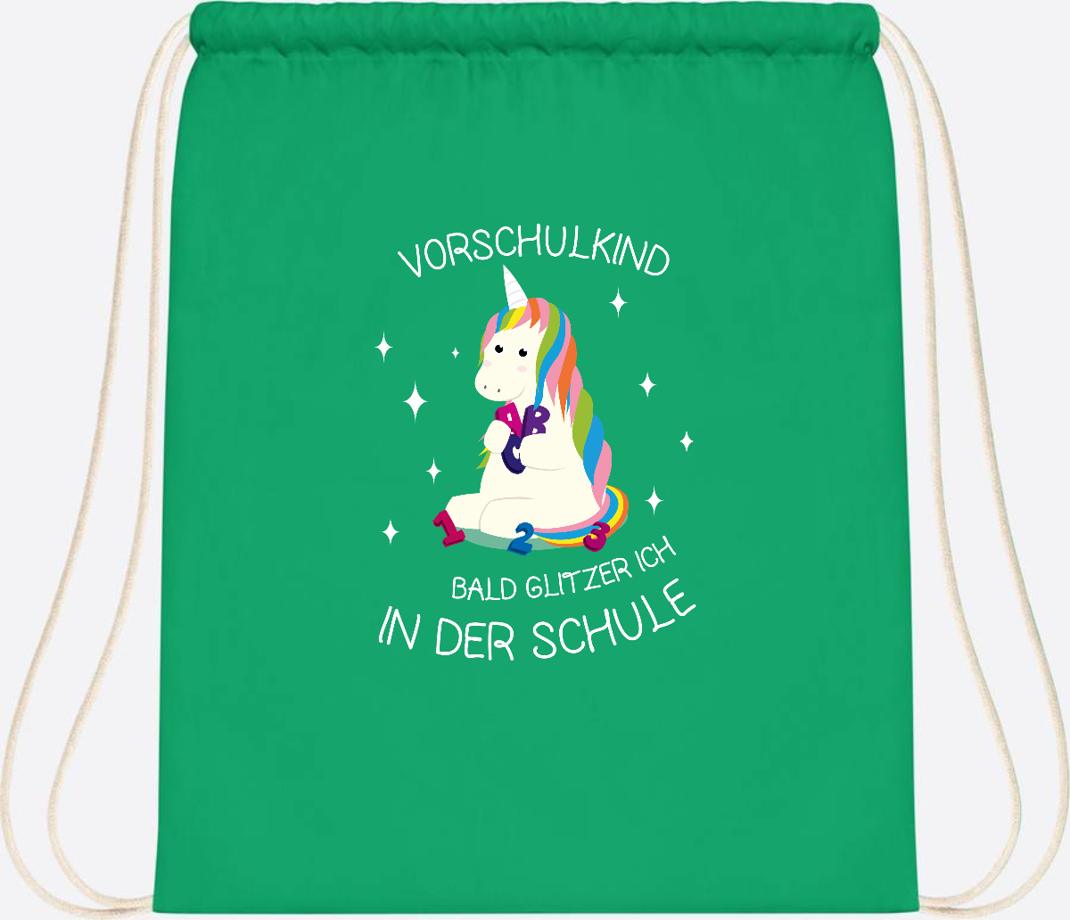 Turnbeutel Einhorn Vorschulkind – Personalisiert mit Namen - Kelly Green