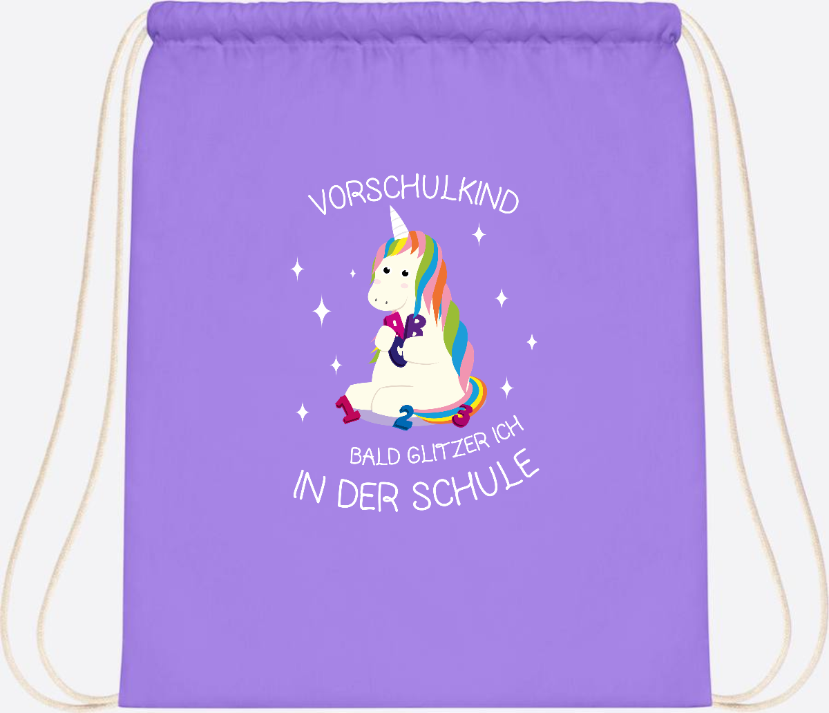 Turnbeutel Einhorn Vorschulkind – Personalisiert mit Namen - Lavender/White