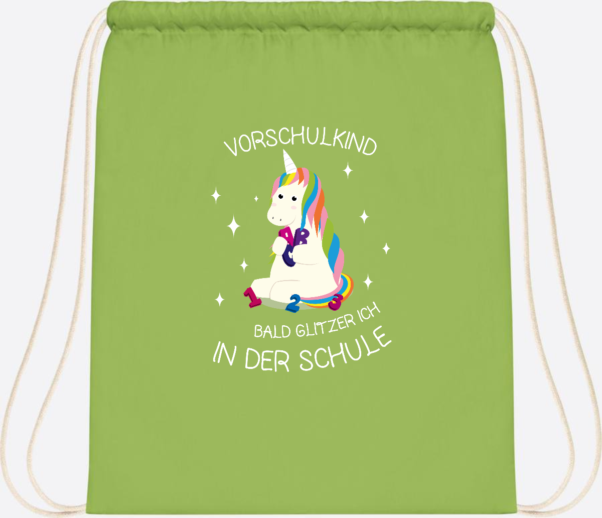 Turnbeutel Einhorn Vorschulkind – Personalisiert mit Namen - Lime Green