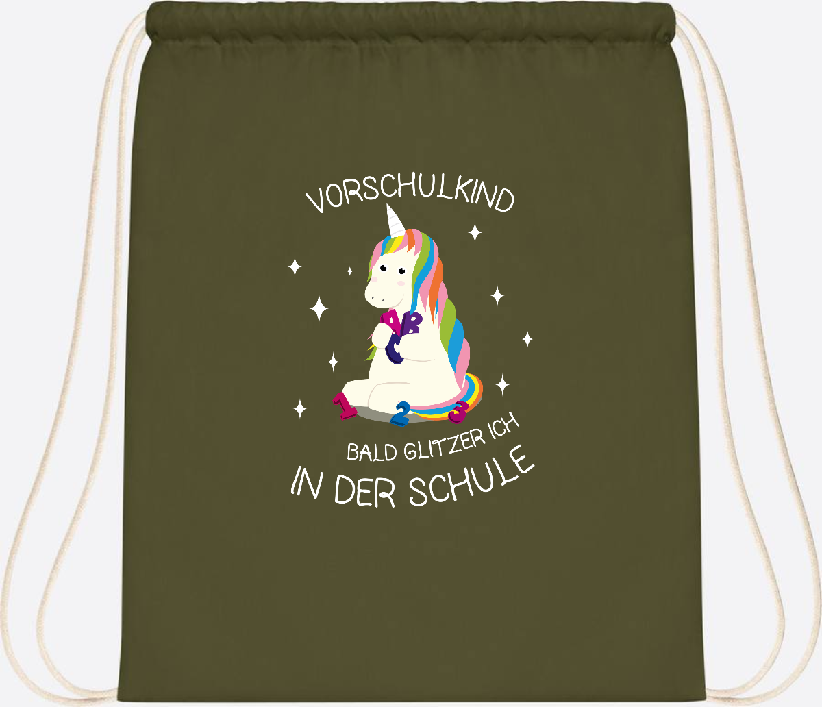 Turnbeutel Einhorn Vorschulkind – Personalisiert mit Namen - Olive Green