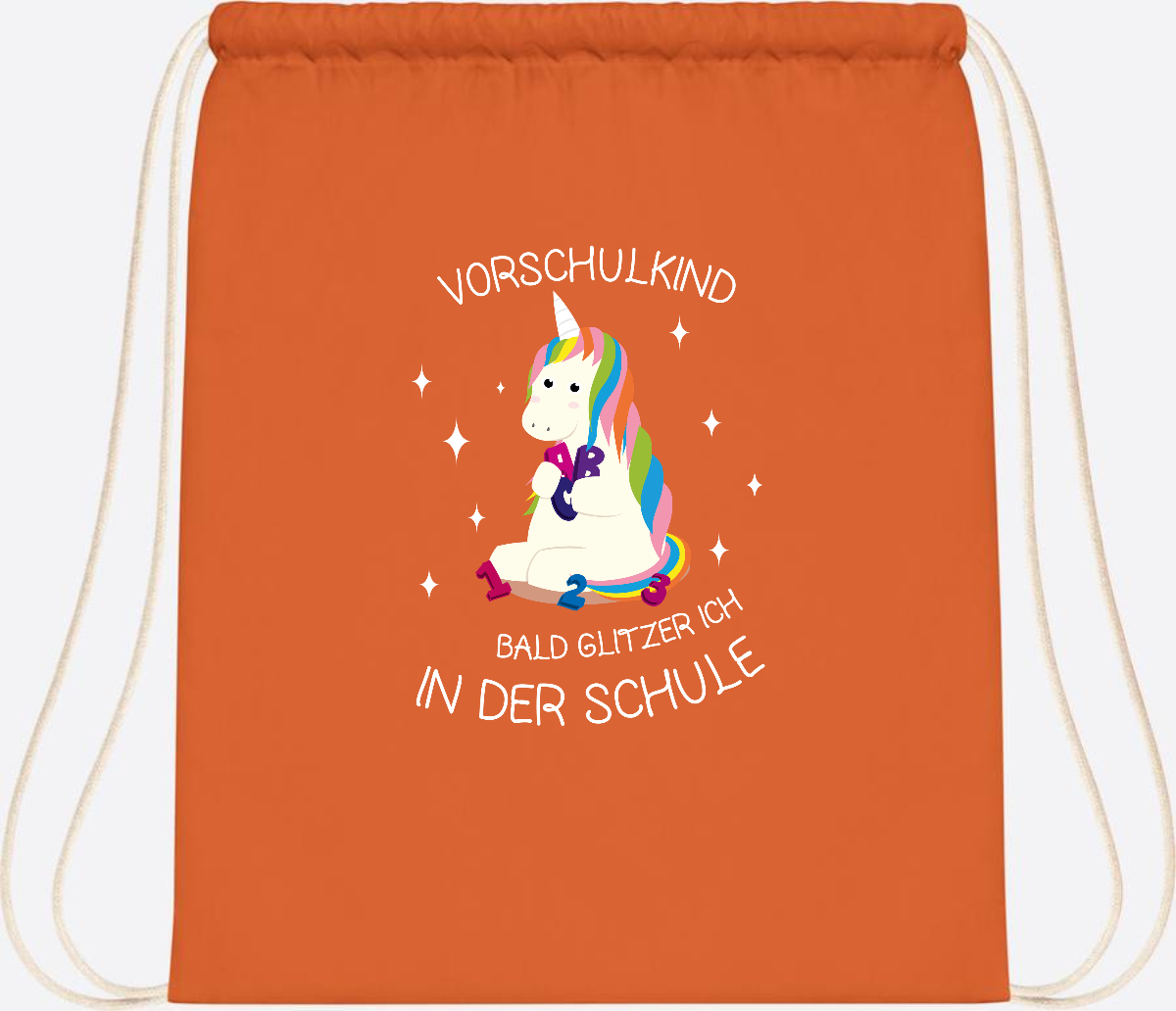 Turnbeutel Einhorn Vorschulkind – Personalisiert mit Namen - Orange