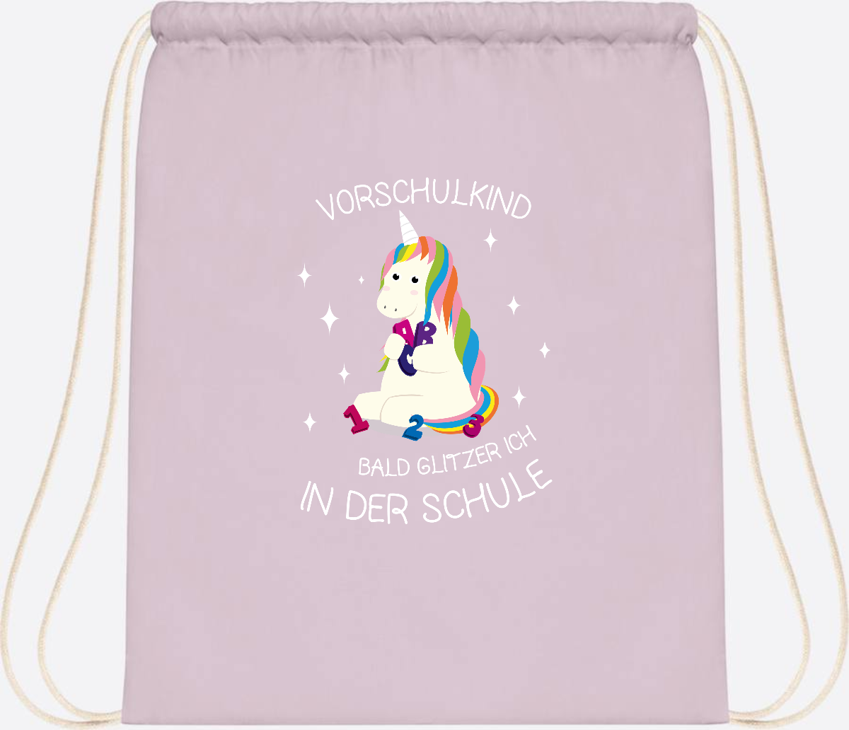 Turnbeutel Einhorn Vorschulkind – Personalisiert mit Namen - Pastel Pink/White