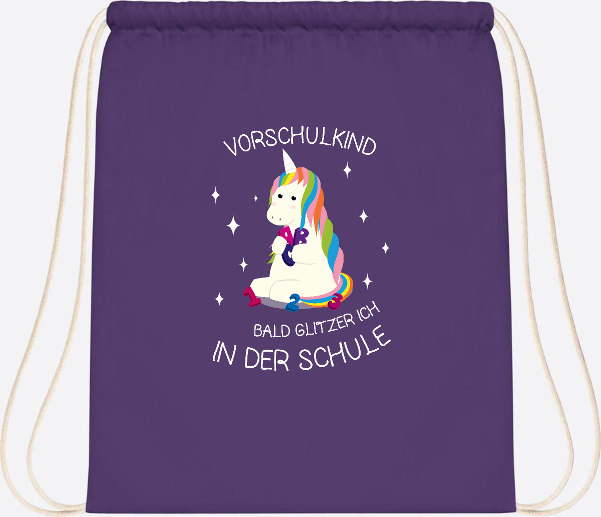 Turnbeutel Einhorn Vorschulkind – Personalisiert mit Namen - Purple