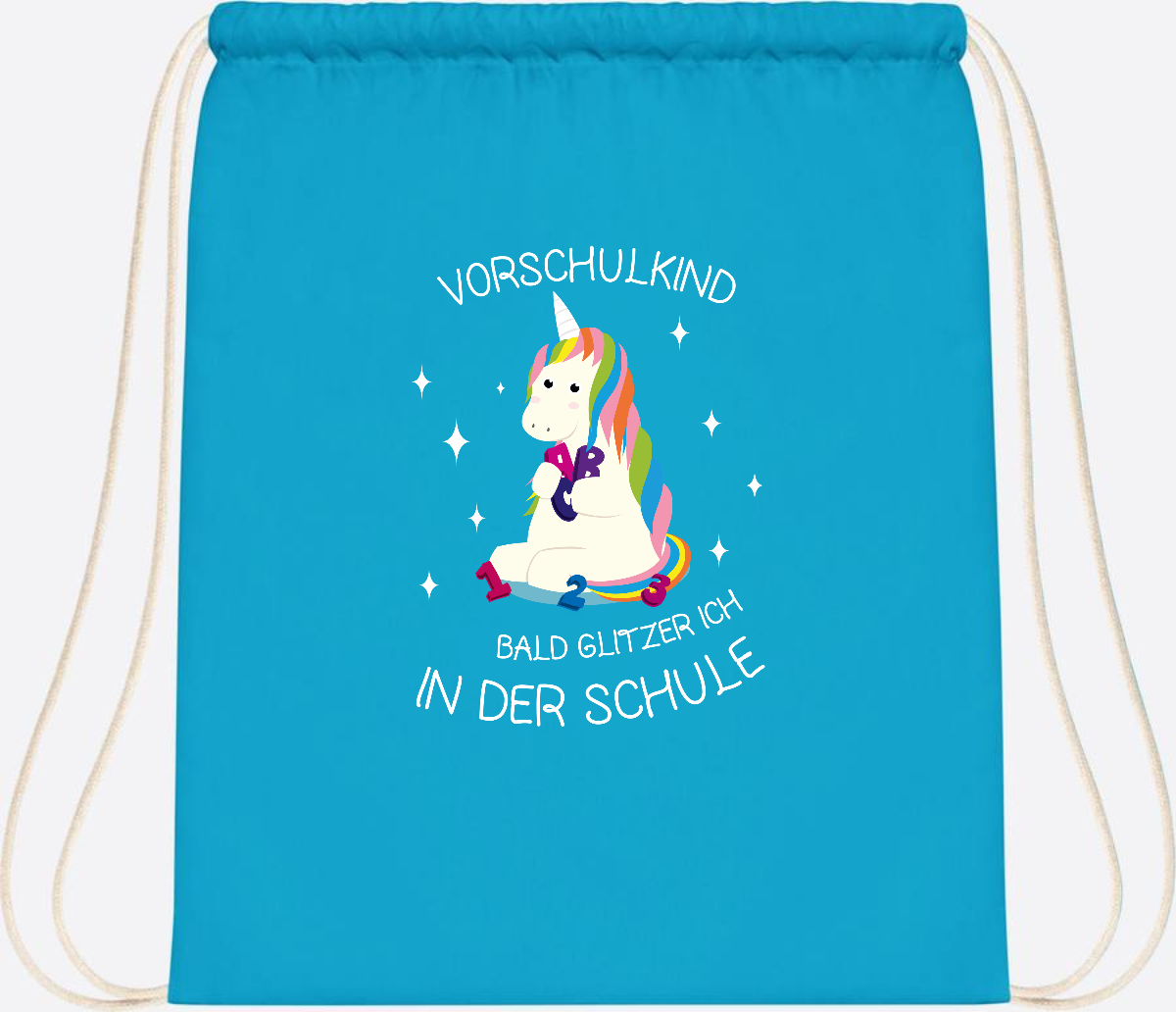 Turnbeutel Einhorn Vorschulkind – Personalisiert mit Namen - Surf Blue