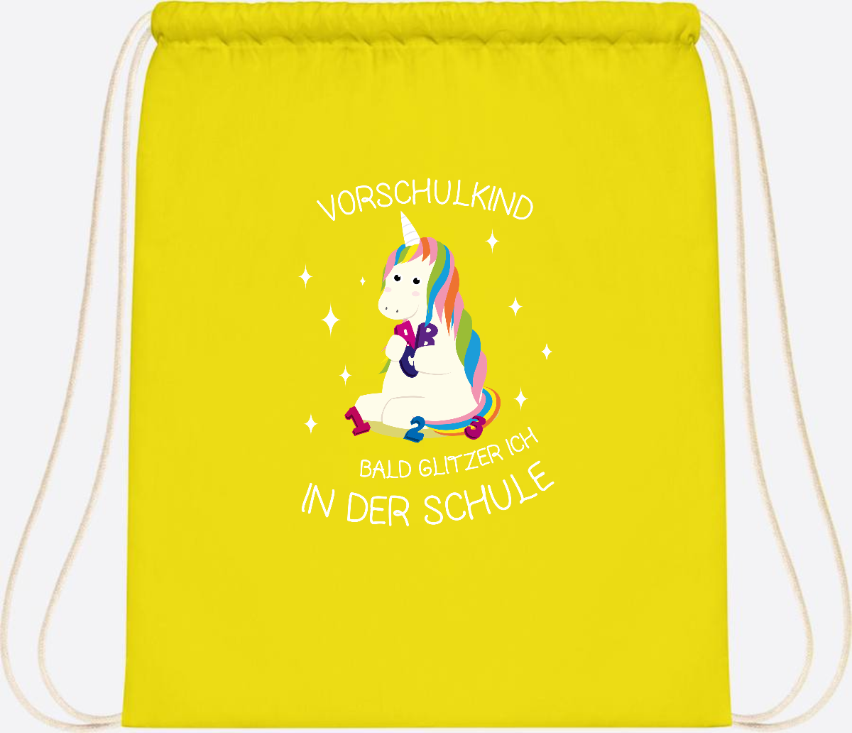 Turnbeutel Einhorn Vorschulkind – Personalisiert mit Namen - Yellow