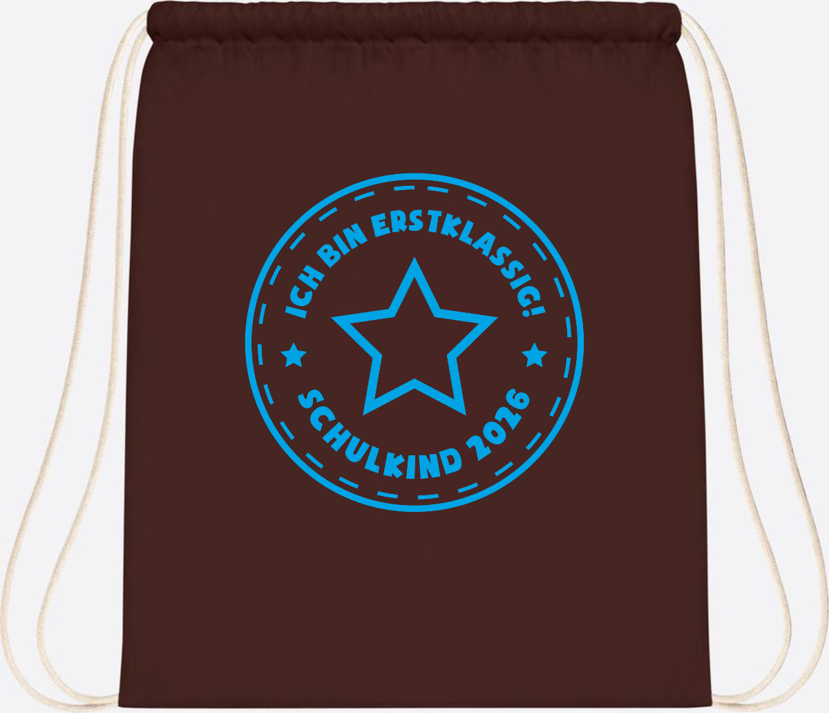 Turnbeutel Einschulung 2025: Ich bin erstklassig Stern Hellblau - Chocolate