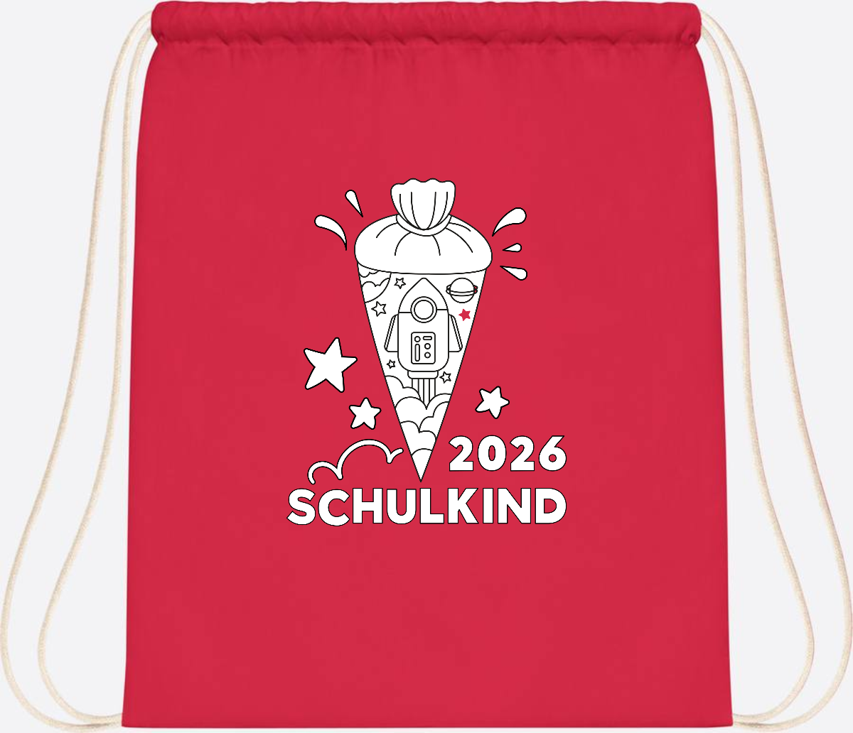 Turnbeutel Einschulung 2025 – Rakete zum Ausmalen mit Name - Bright Red