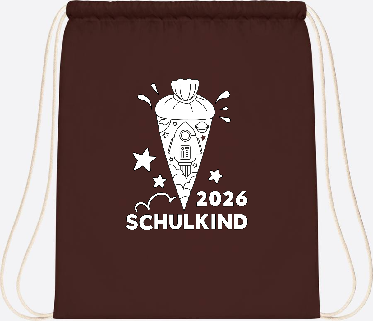 Turnbeutel Einschulung 2025 – Rakete zum Ausmalen mit Name - Chocolate