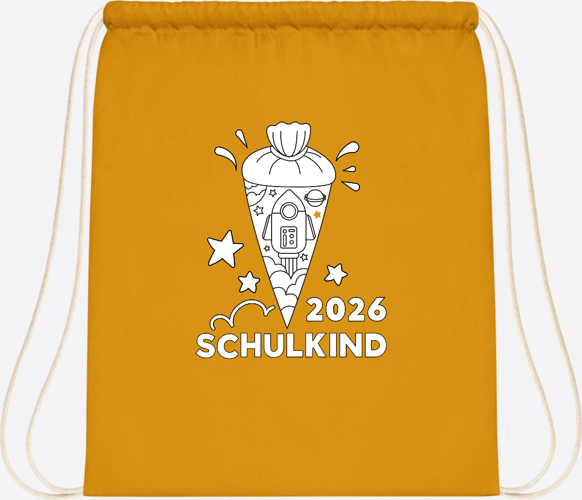 Turnbeutel Einschulung 2025 – Rakete zum Ausmalen mit Name - Mustard