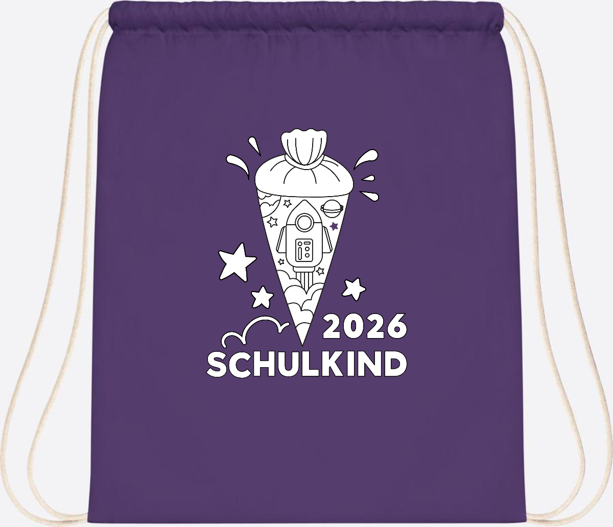 Turnbeutel Einschulung 2025 – Rakete zum Ausmalen mit Name - Purple