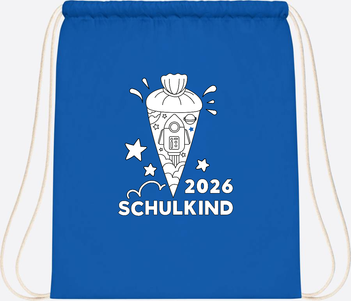 Turnbeutel Einschulung 2025 – Rakete zum Ausmalen mit Name - Sapphire Blue