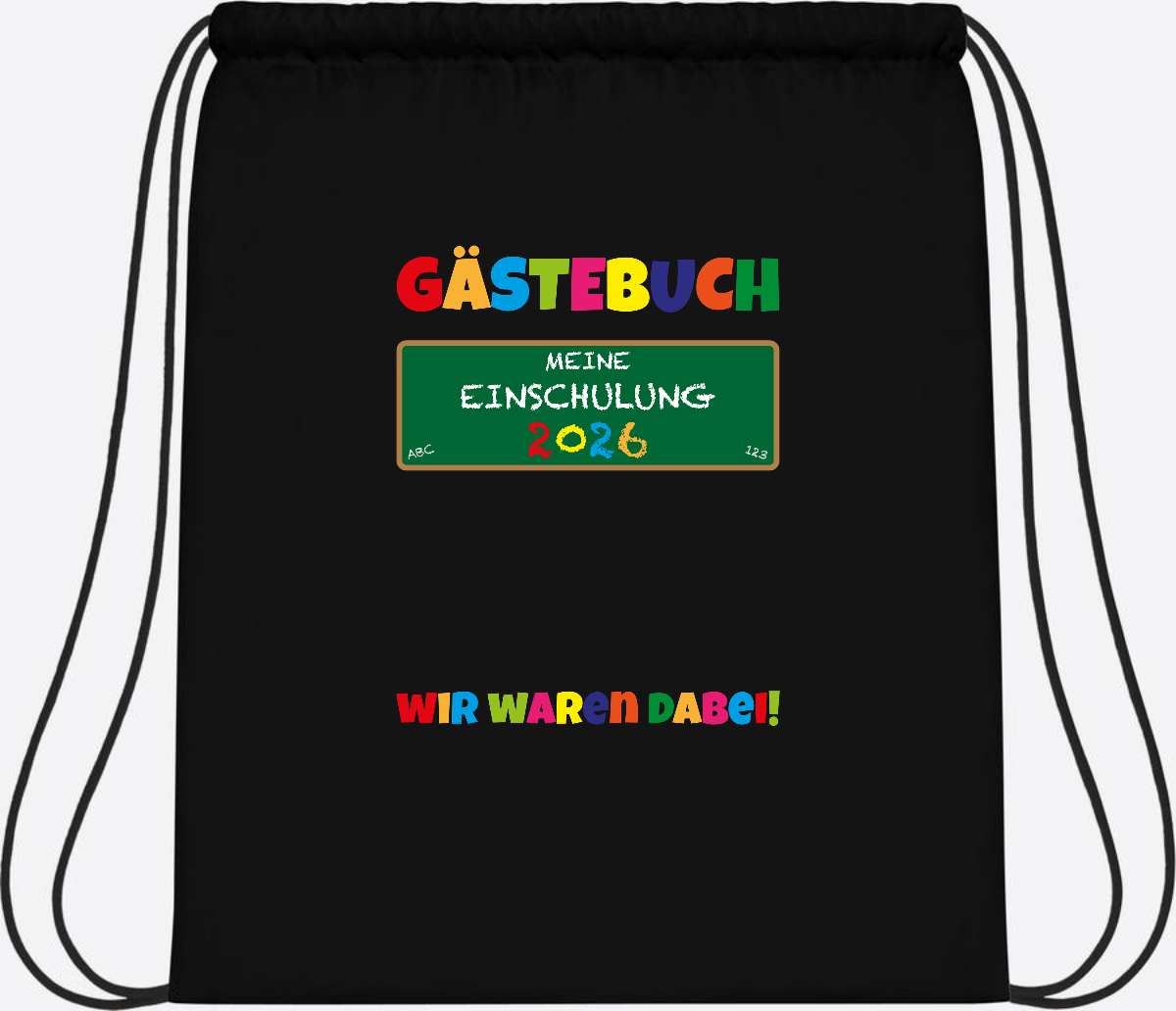 Turnbeutel Einschulung 2026 – Geschenk für Schulkinder - Black/Black