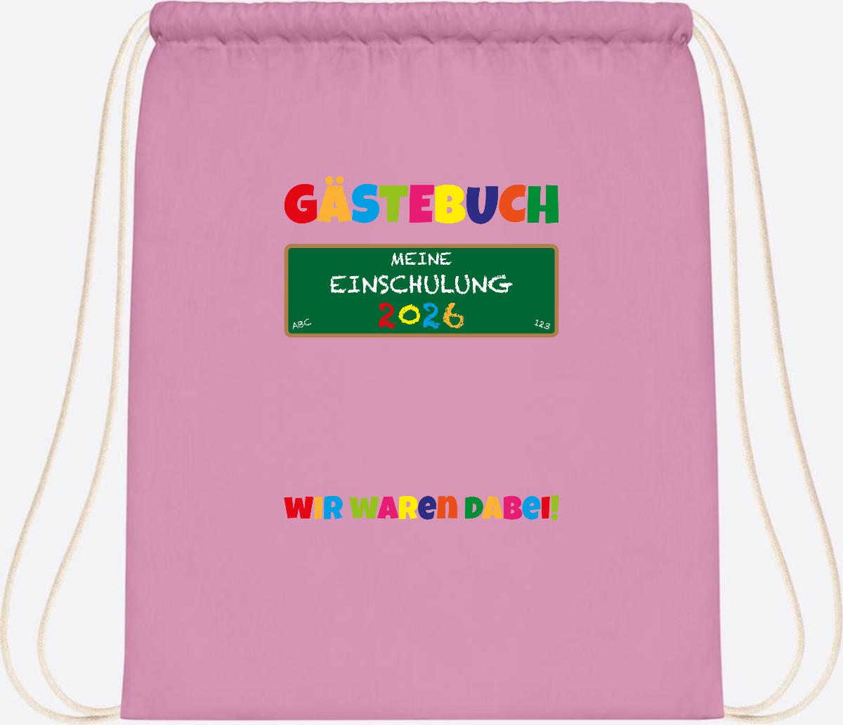 Turnbeutel Einschulung 2026 – Geschenk für Schulkinder - Classic Pink/White