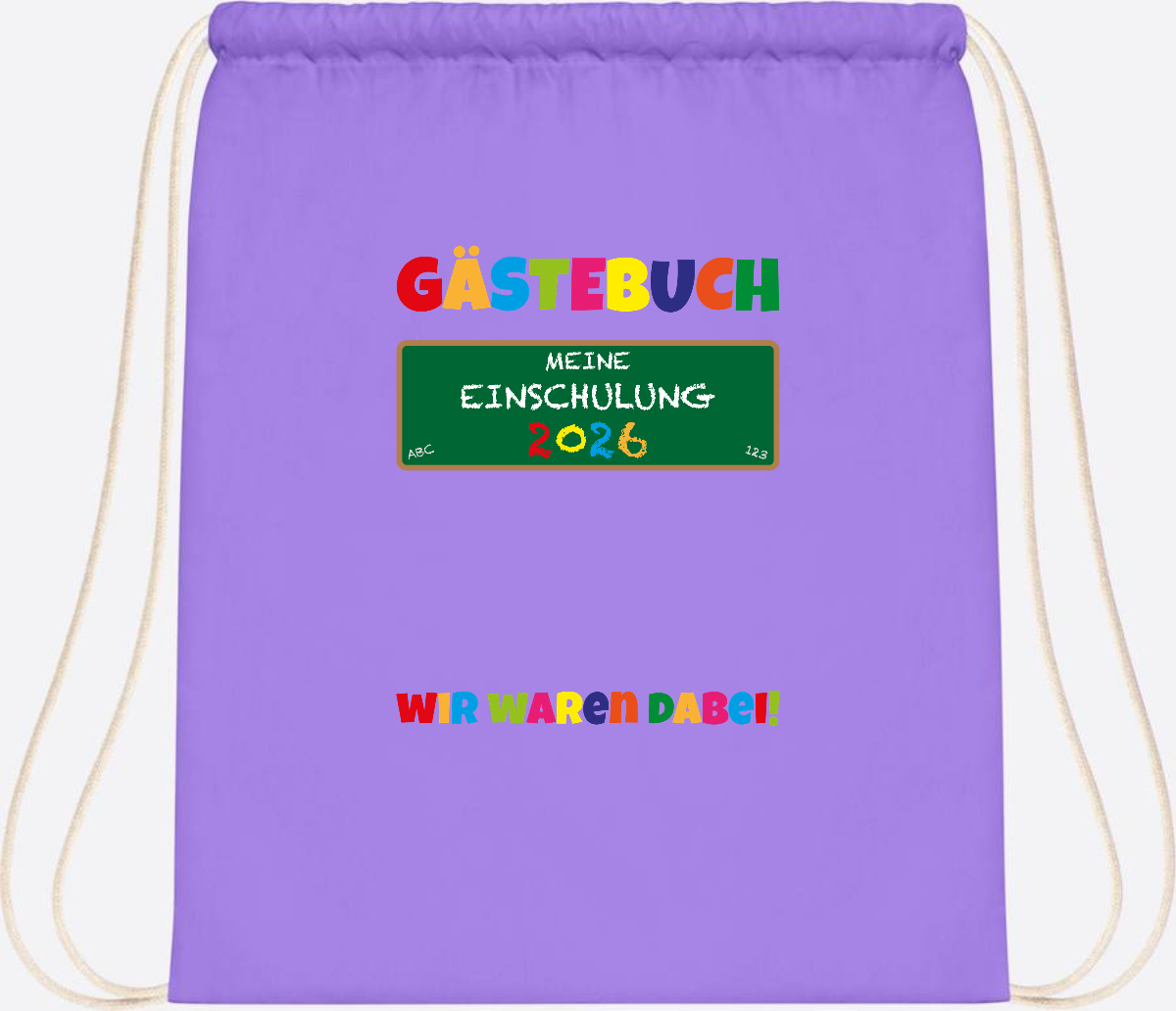 Turnbeutel Einschulung 2026 – Geschenk für Schulkinder - Lavender/White