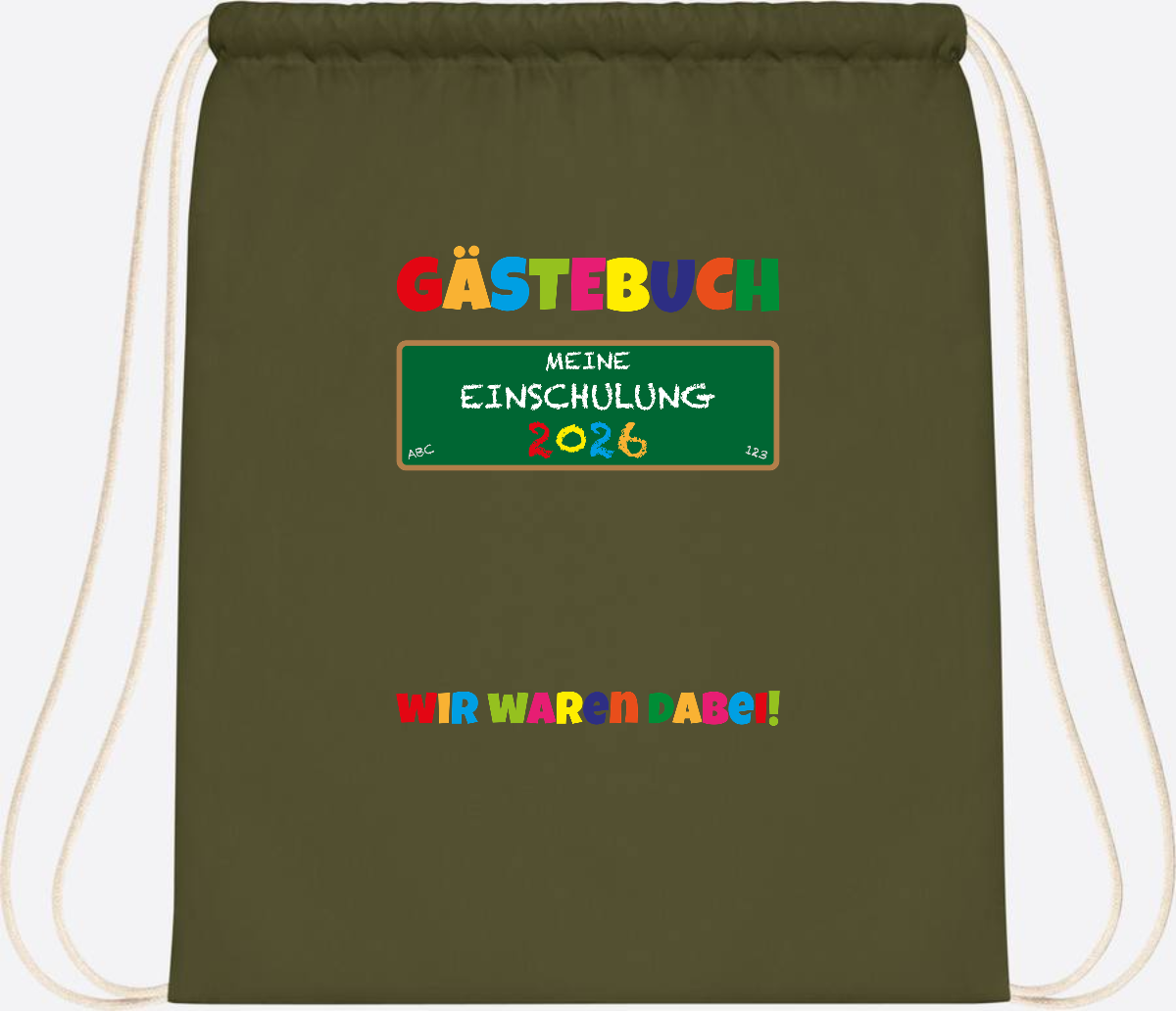 Turnbeutel Einschulung 2026 – Geschenk für Schulkinder - Olive Green