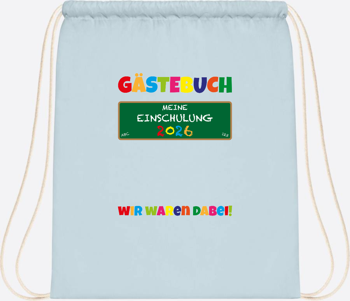 Turnbeutel Einschulung 2026 – Geschenk für Schulkinder - Pastel Blue/White