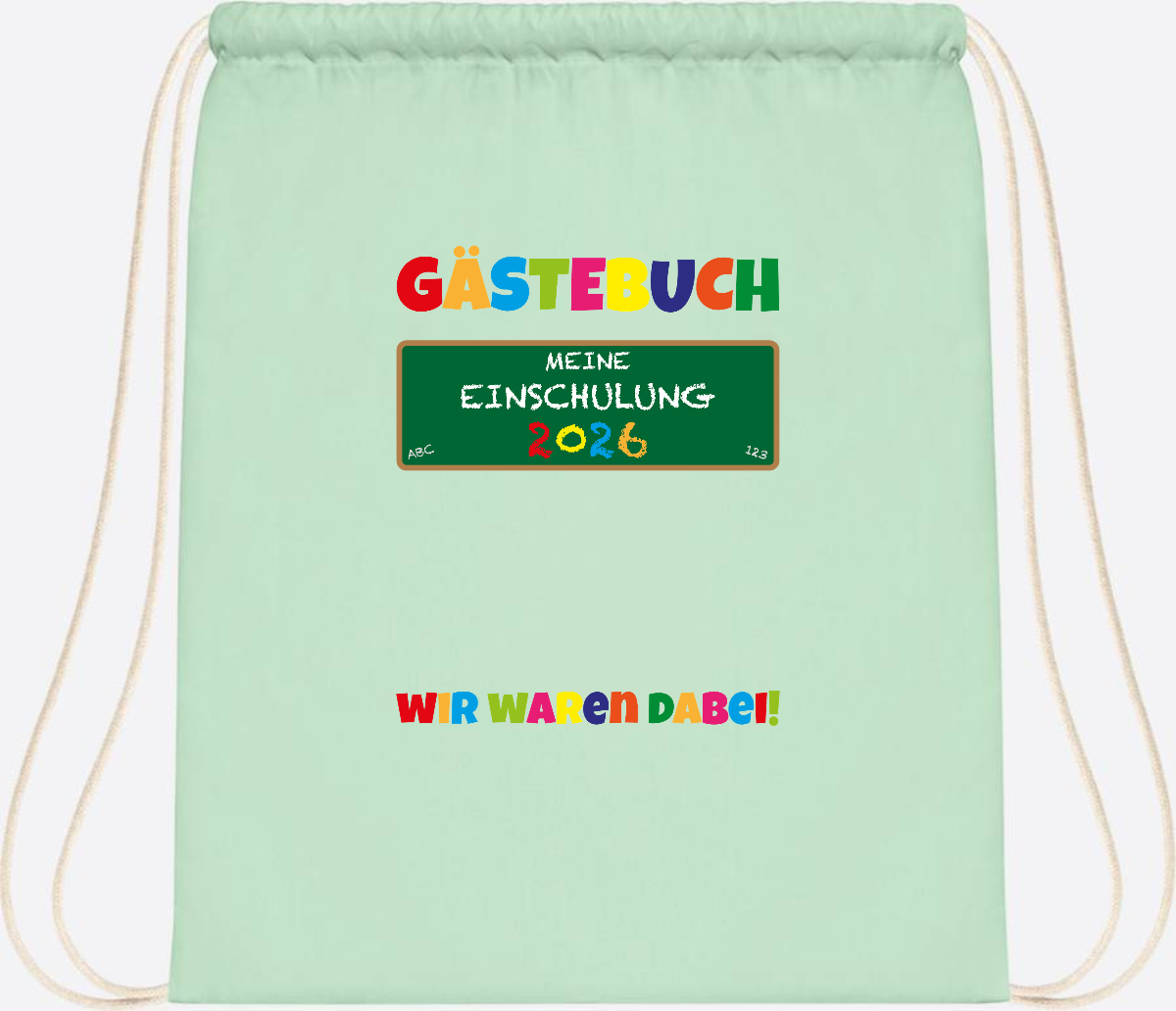 Turnbeutel Einschulung 2026 – Geschenk für Schulkinder - Pastel Mint/White