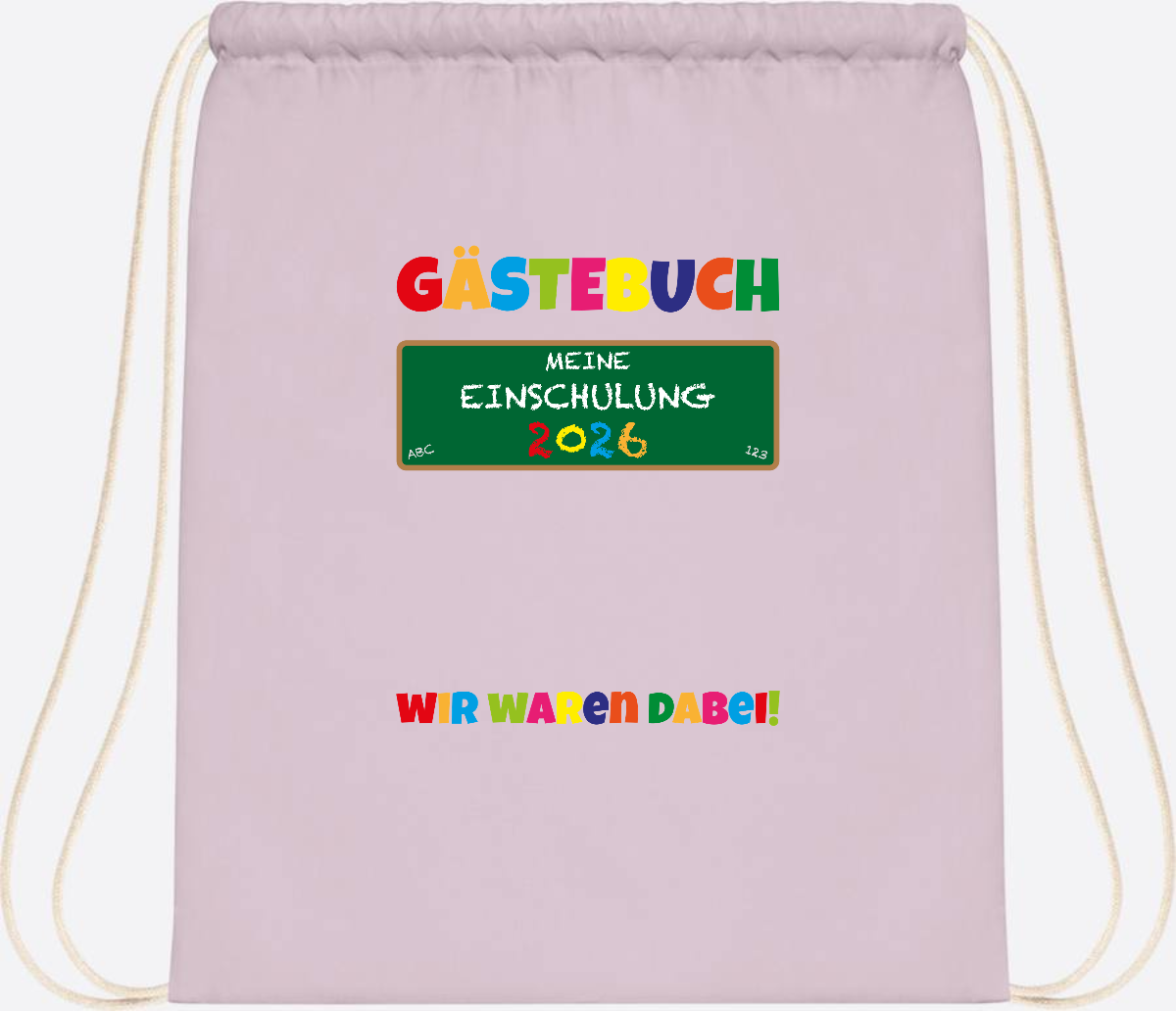 Turnbeutel Einschulung 2026 – Geschenk für Schulkinder - Pastel Pink/White