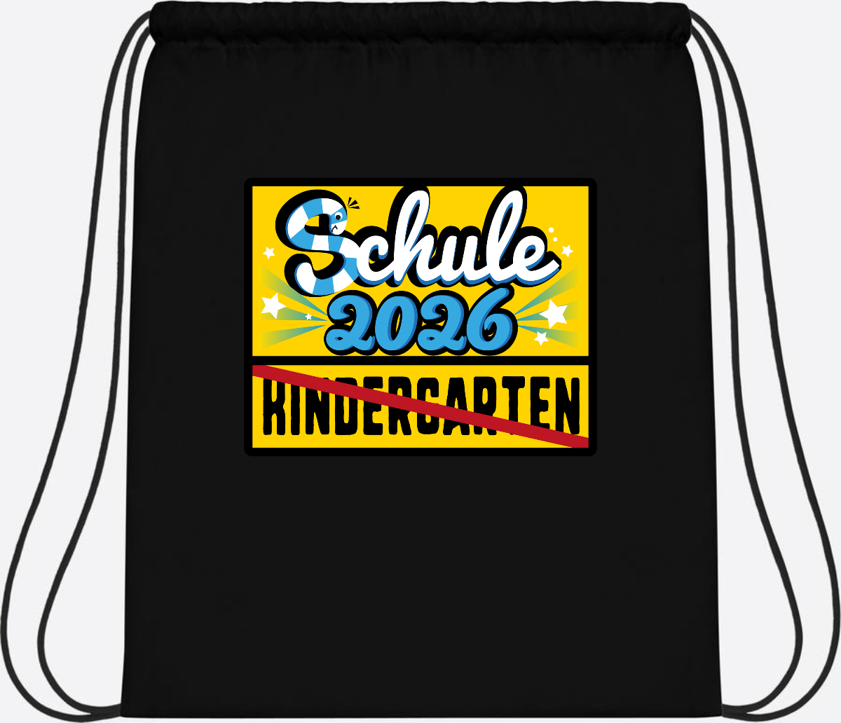 Turnbeutel Einschulung 2026 – Ortsschild mit Wunschname - Black/Black