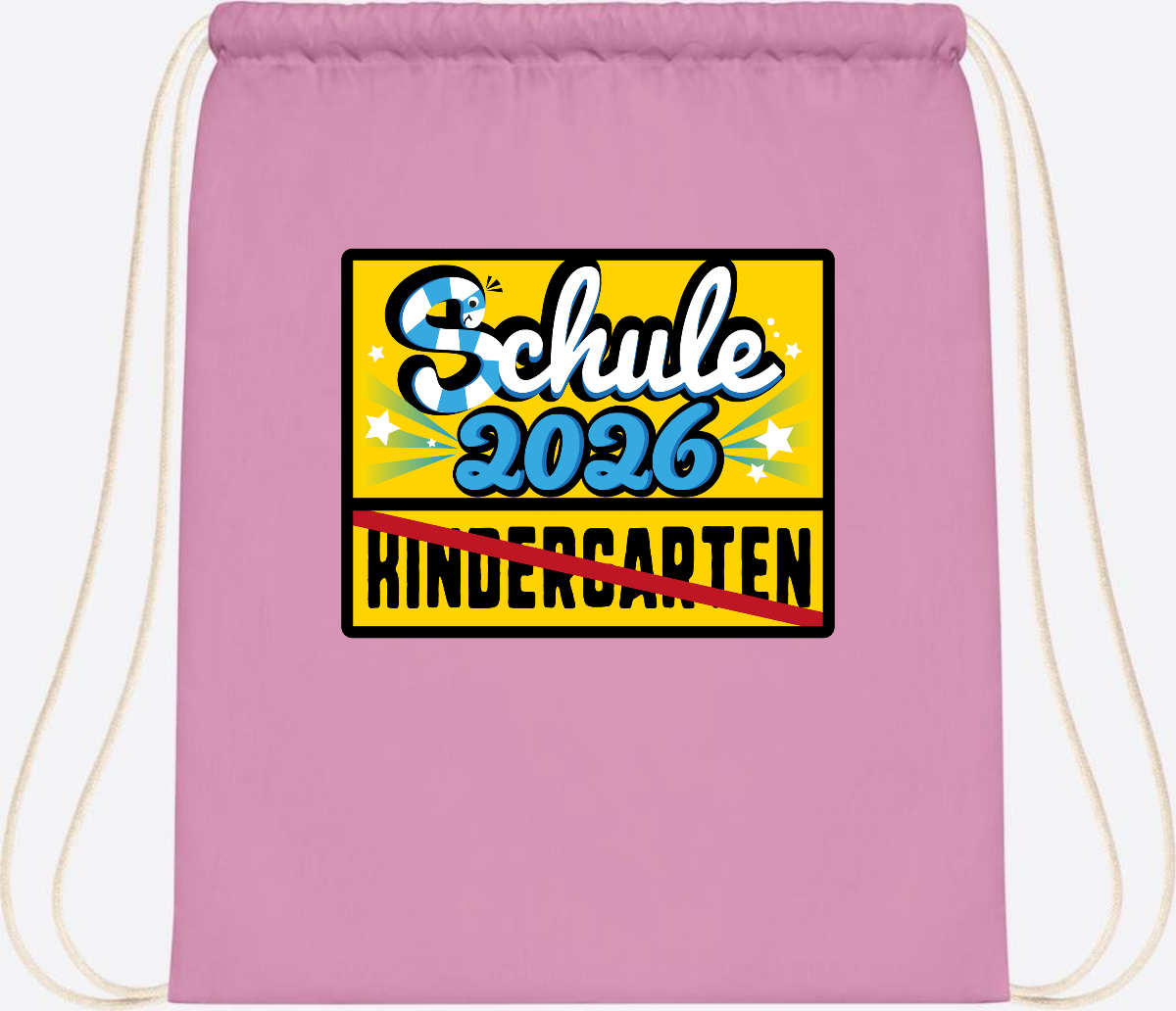 Turnbeutel Einschulung 2026 – Ortsschild mit Wunschname - Classic Pink/White